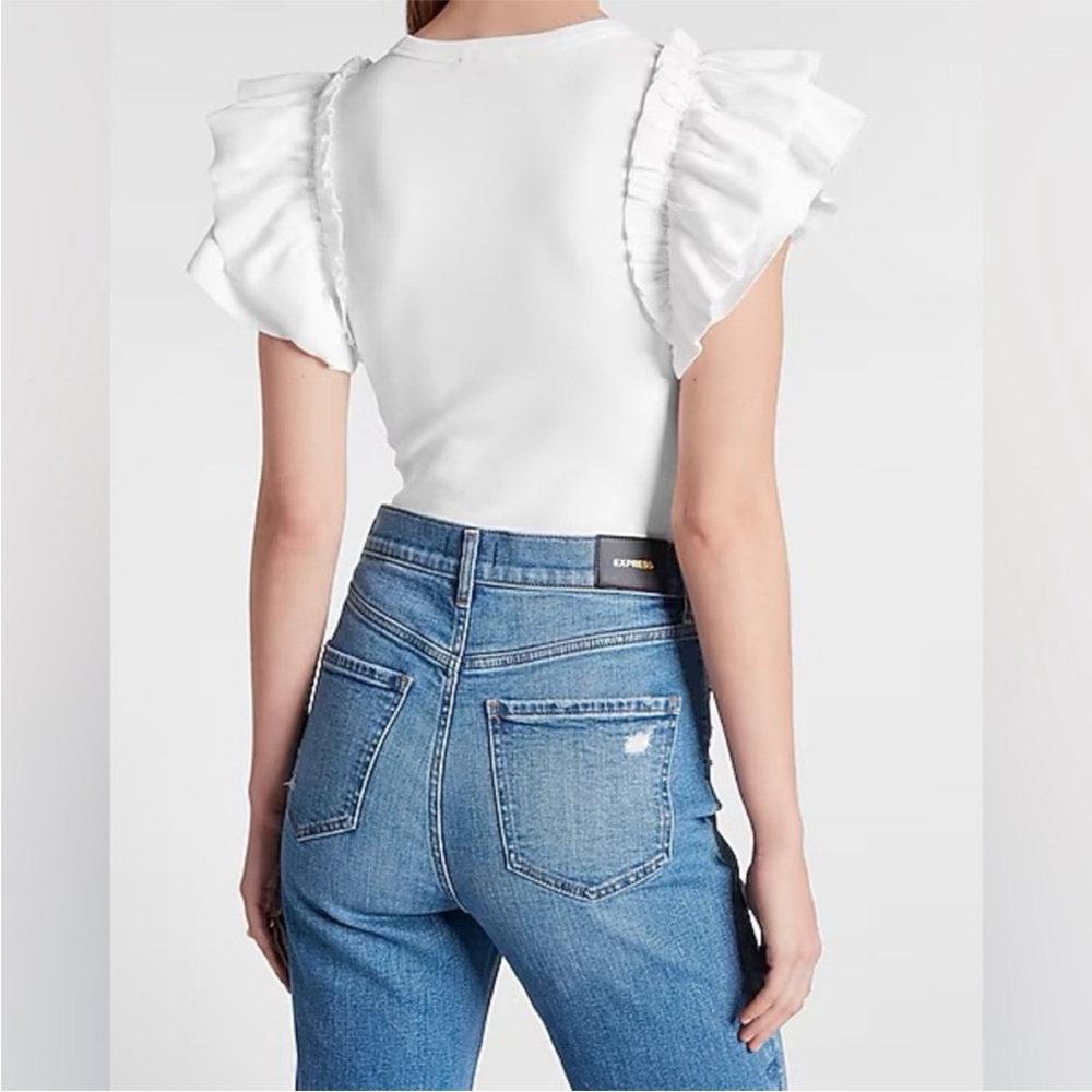 EXPRESS | Ribbed Ruffle Sleeve Top - Picture 2 of 6